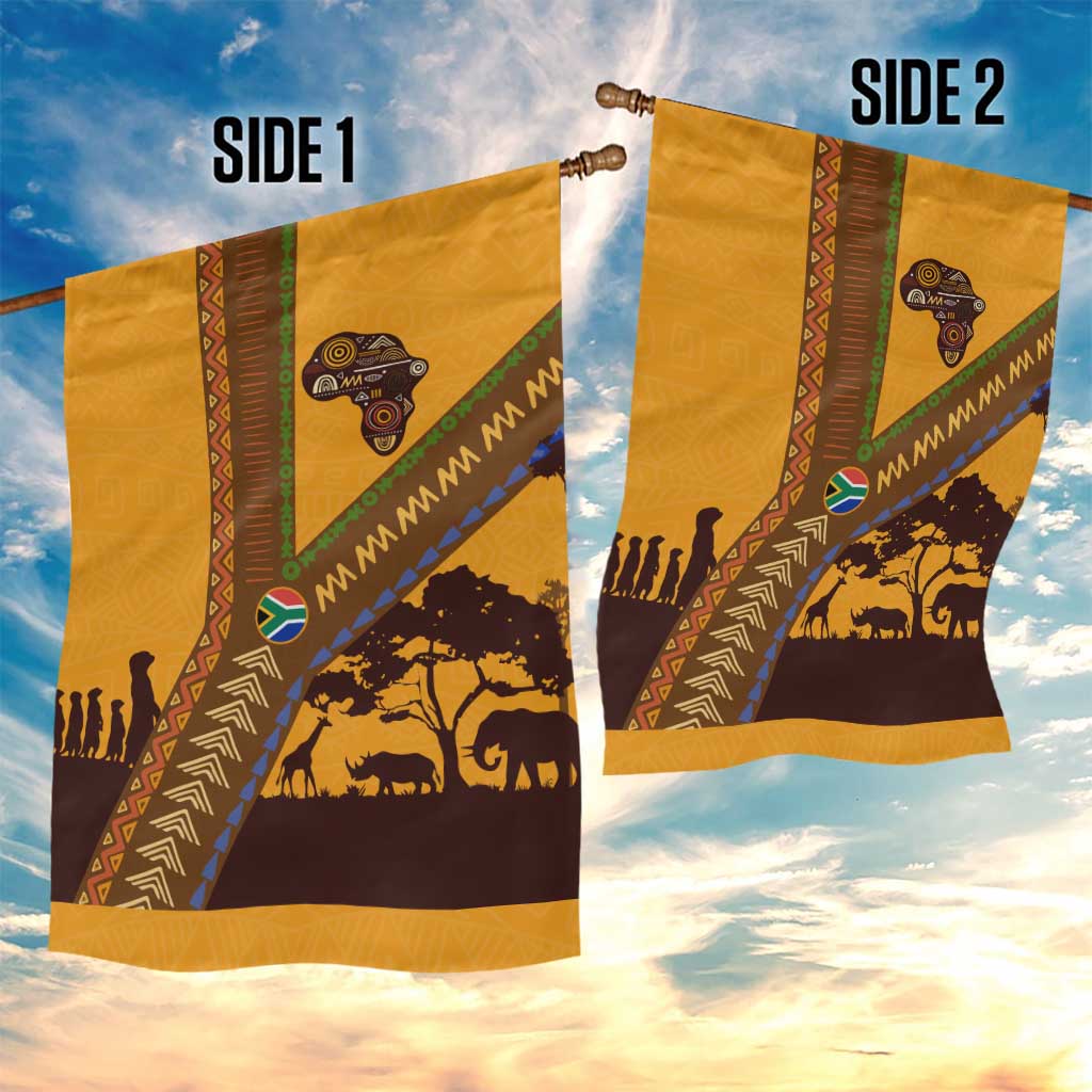 South Africa Flag Garden Flag Tribal Africa Heritage - Wildlife Silhouettes in Earthy