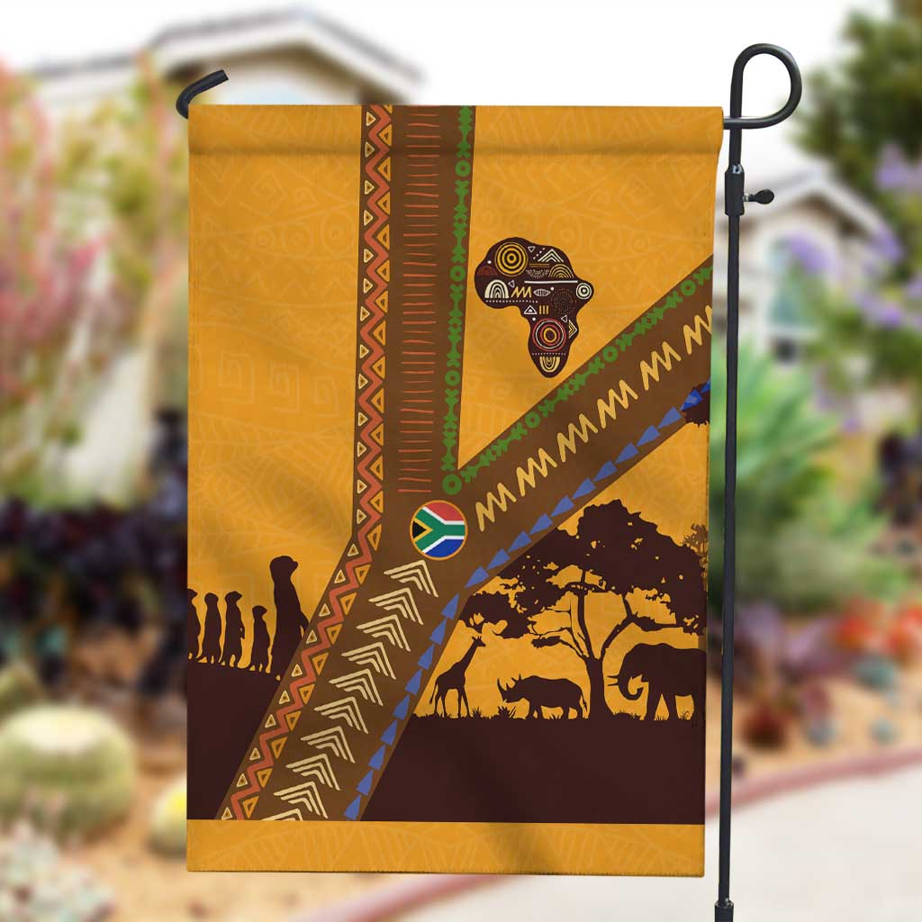 South Africa Flag Garden Flag Tribal Africa Heritage - Wildlife Silhouettes in Earthy