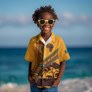 South Africa Flag Kid Hawaiian Shirt Tribal Africa Heritage - Wildlife Silhouettes in Earthy