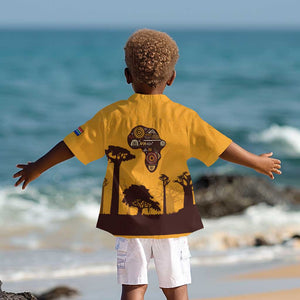 South Africa Flag Kid Hawaiian Shirt Tribal Africa Heritage - Wildlife Silhouettes in Earthy