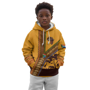 South Africa Flag Kid Hoodie Tribal Africa Heritage - Wildlife Silhouettes in Earthy