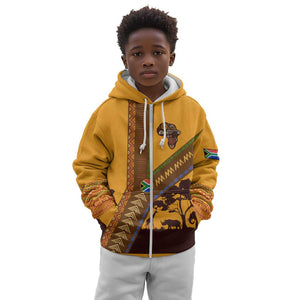 South Africa Flag Kid Hoodie Tribal Africa Heritage - Wildlife Silhouettes in Earthy