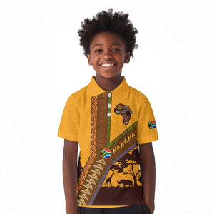 South Africa Flag Kid Polo Shirt Tribal Africa Heritage - Wildlife Silhouettes in Earthy