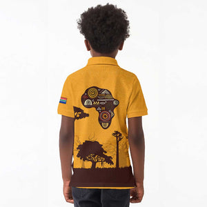 South Africa Flag Kid Polo Shirt Tribal Africa Heritage - Wildlife Silhouettes in Earthy