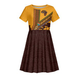 South Africa Flag Kid Short Sleeve Dress Tribal Africa Heritage - Wildlife Silhouettes in Earthy