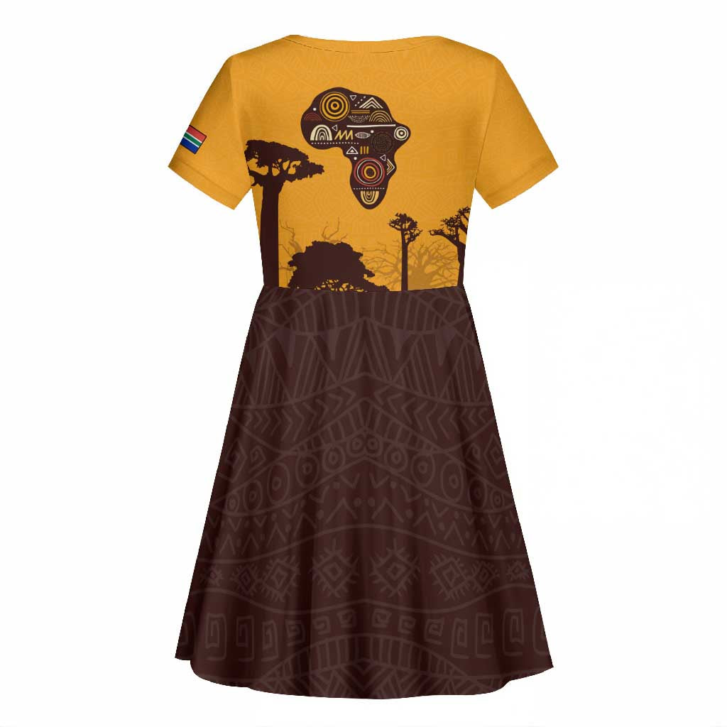 South Africa Flag Kid Short Sleeve Dress Tribal Africa Heritage - Wildlife Silhouettes in Earthy