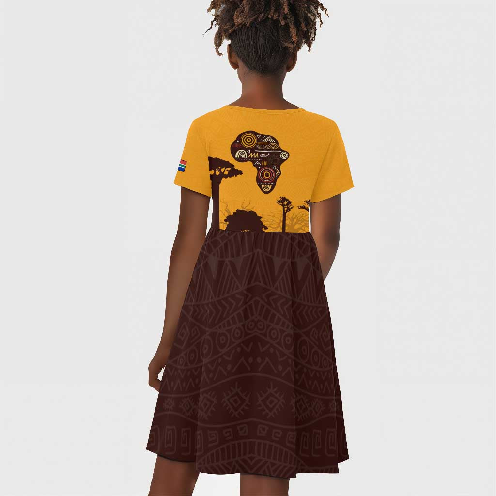South Africa Flag Kid Short Sleeve Dress Tribal Africa Heritage - Wildlife Silhouettes in Earthy