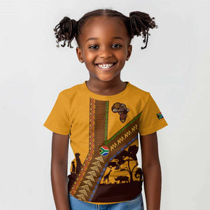 South Africa Flag Kid T shirt Tribal Africa Heritage - Wildlife Silhouettes in Earthy