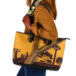 South Africa Flag Leather Tote Bag Tribal Africa Heritage - Wildlife Silhouettes in Earthy