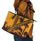 South Africa Flag Leather Tote Bag Tribal Africa Heritage - Wildlife Silhouettes in Earthy
