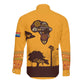 South Africa Flag Long Sleeve Button Shirt Tribal Africa Heritage - Wildlife Silhouettes in Earthy