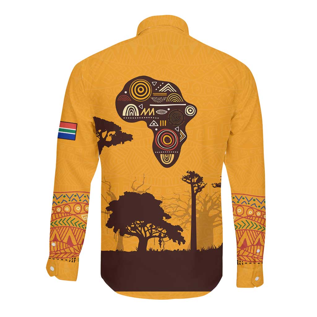 South Africa Flag Long Sleeve Button Shirt Tribal Africa Heritage - Wildlife Silhouettes in Earthy