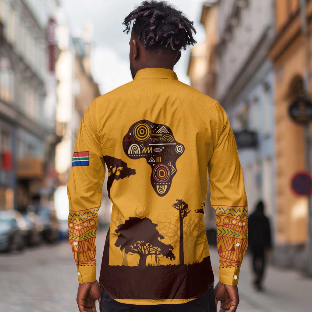South Africa Flag Long Sleeve Button Shirt Tribal Africa Heritage - Wildlife Silhouettes in Earthy