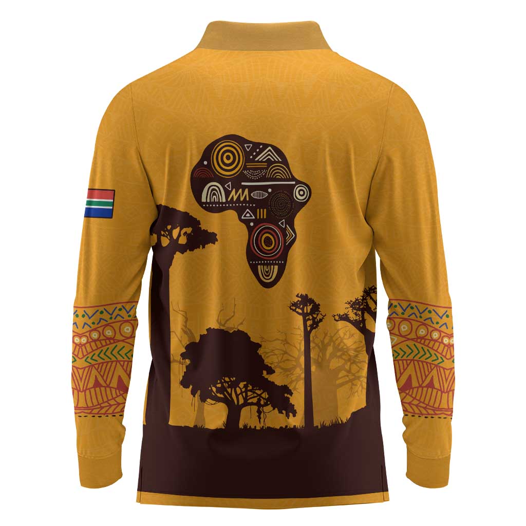 South Africa Flag Long Sleeve Polo Shirt Tribal Africa Heritage - Wildlife Silhouettes in Earthy