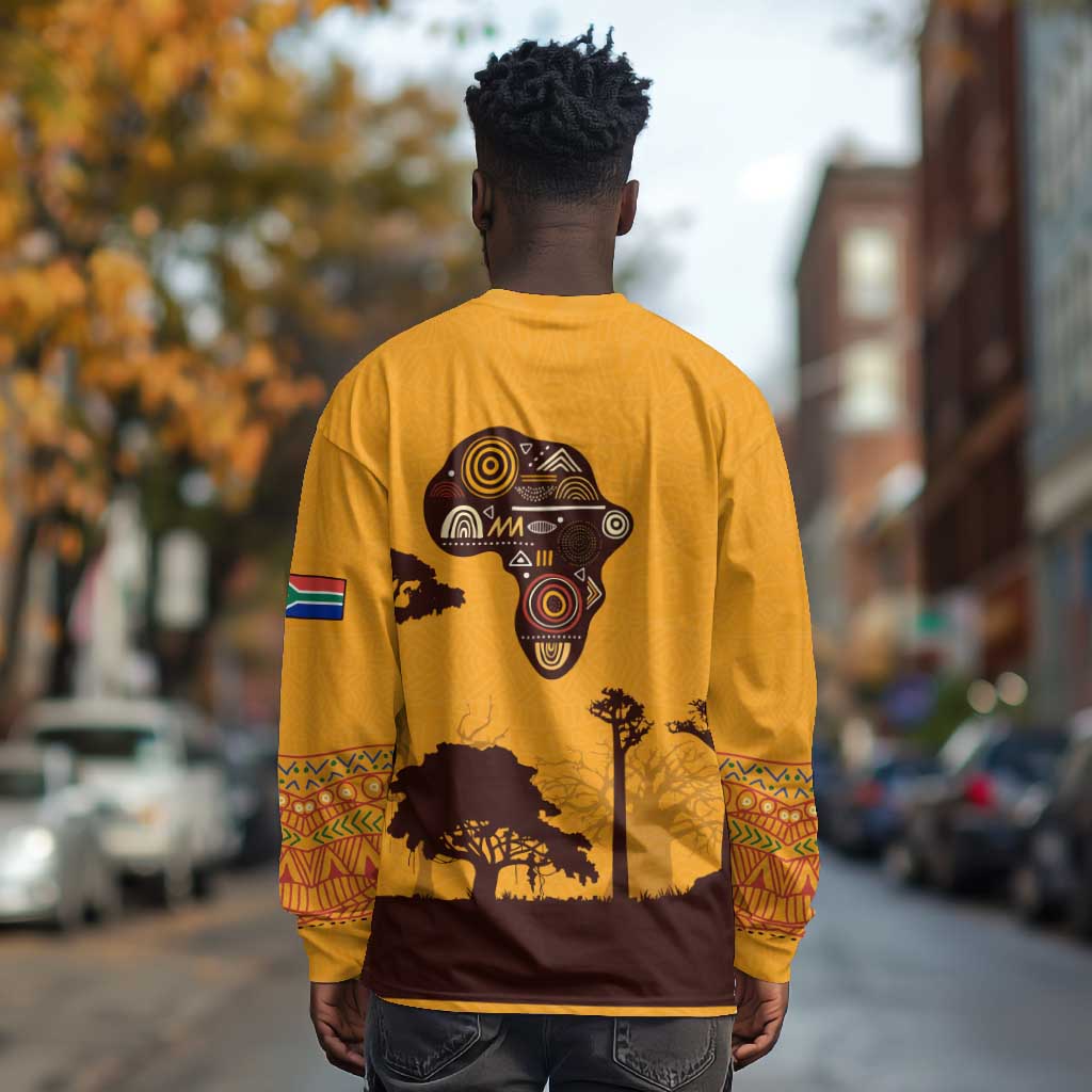 South Africa Flag Long Sleeve Shirt Tribal Africa Heritage - Wildlife Silhouettes in Earthy