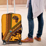 South Africa Flag Luggage Cover Tribal Africa Heritage - Wildlife Silhouettes in Earthy
