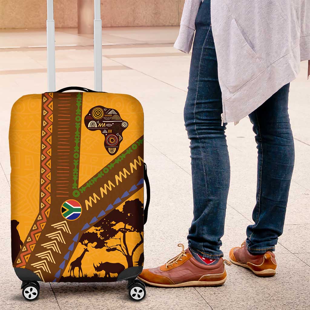 South Africa Flag Luggage Cover Tribal Africa Heritage - Wildlife Silhouettes in Earthy