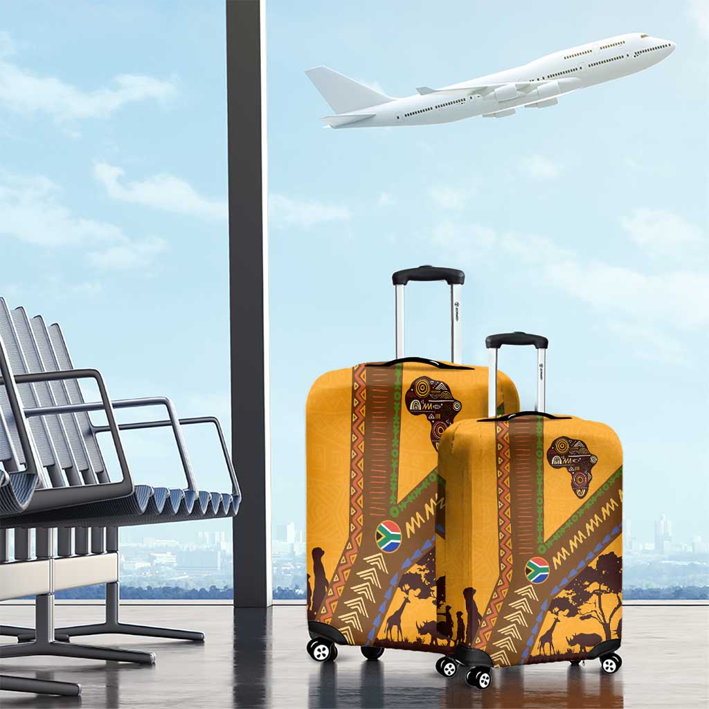 South Africa Flag Luggage Cover Tribal Africa Heritage - Wildlife Silhouettes in Earthy