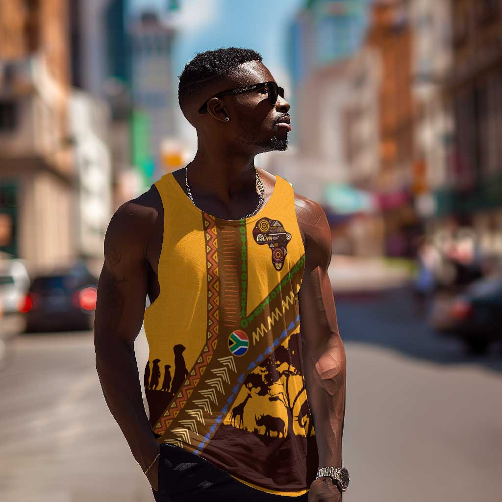 South Africa Flag Men Tank Top Tribal Africa Heritage - Wildlife Silhouettes in Earthy