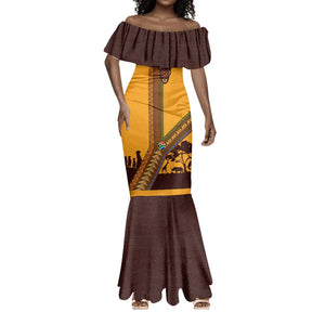 South Africa Flag Mermaid Dress Tribal Africa Heritage - Wildlife Silhouettes in Earthy