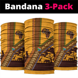 South Africa Flag Neck Gaiter Tribal Africa Heritage - Wildlife Silhouettes in Earthy TS04