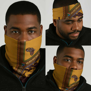South Africa Flag Neck Gaiter Tribal Africa Heritage - Wildlife Silhouettes in Earthy TS04