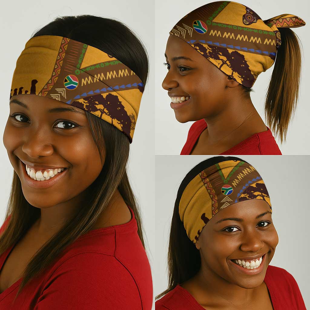 South Africa Flag Neck Gaiter Tribal Africa Heritage - Wildlife Silhouettes in Earthy TS04