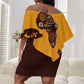 South Africa Flag Off Shoulder Short Dress Tribal Africa Heritage - Wildlife Silhouettes in Earthy