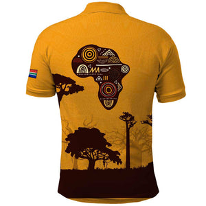 South Africa Flag Polo Shirt Tribal Africa Heritage - Wildlife Silhouettes in Earthy
