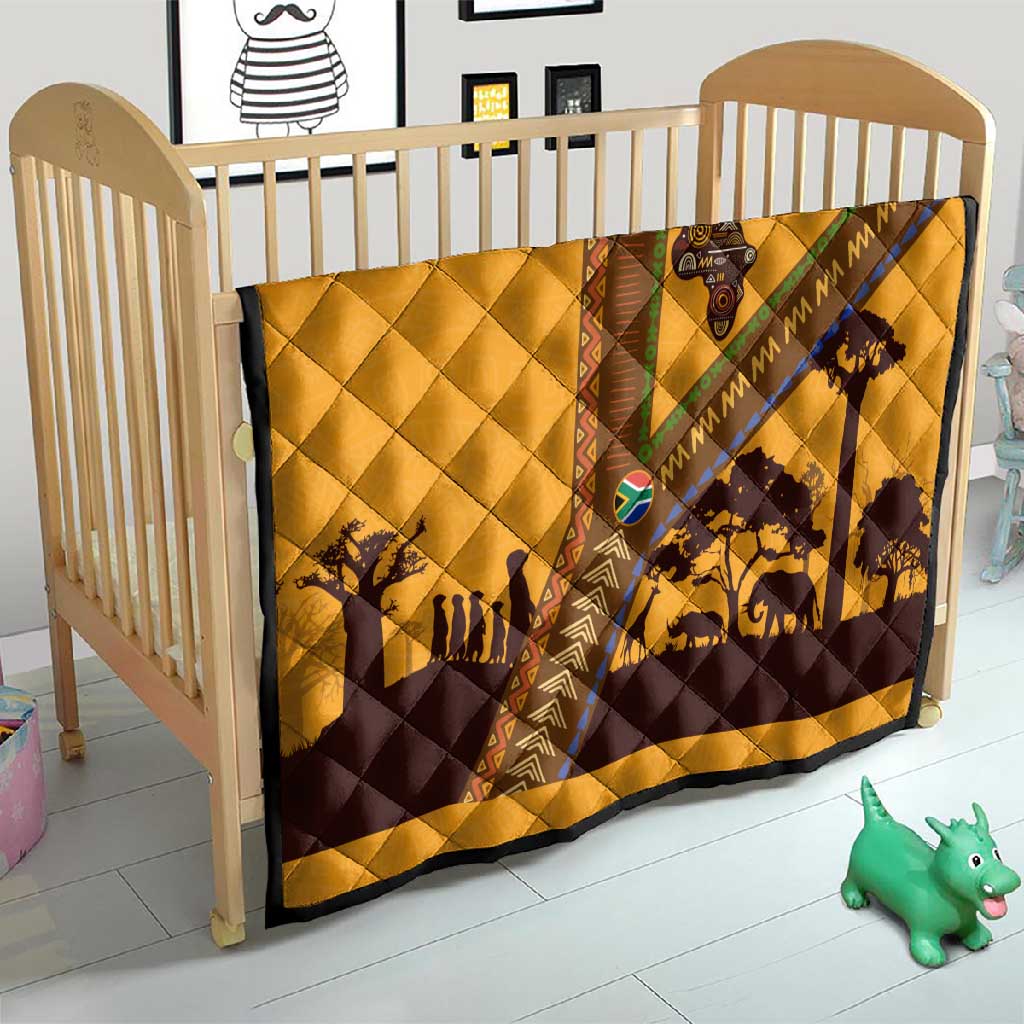 South Africa Flag Quilt Tribal Africa Heritage - Wildlife Silhouettes in Earthy