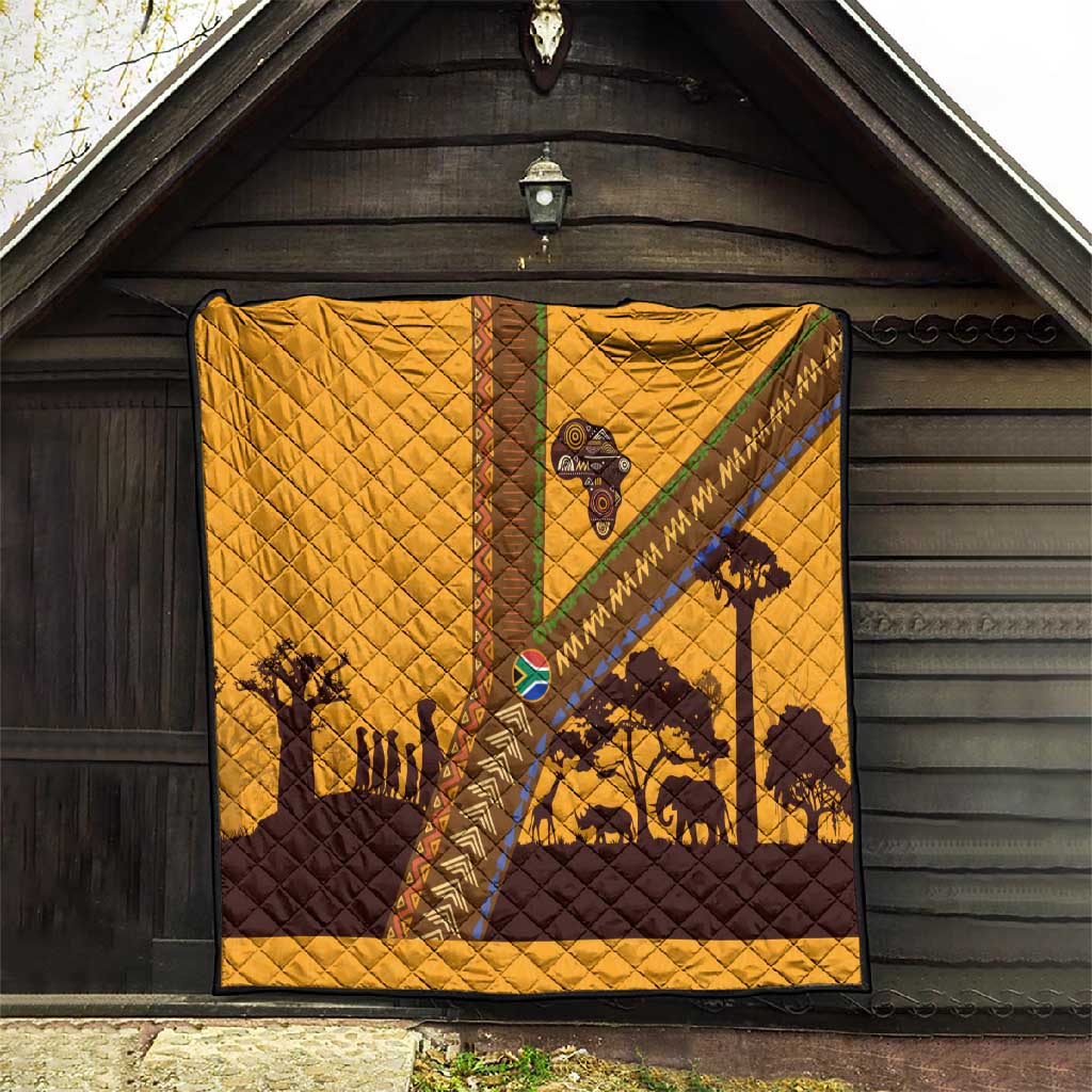 South Africa Flag Quilt Tribal Africa Heritage - Wildlife Silhouettes in Earthy