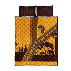 South Africa Flag Quilt Bed Set Tribal Africa Heritage - Wildlife Silhouettes in Earthy