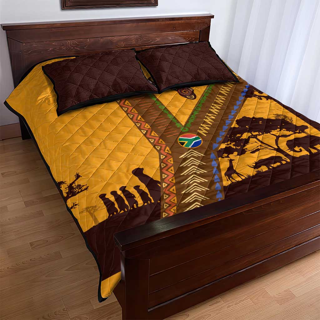 South Africa Flag Quilt Bed Set Tribal Africa Heritage - Wildlife Silhouettes in Earthy