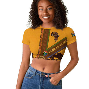 South Africa Flag Raglan Cropped T shirt Tribal Africa Heritage - Wildlife Silhouettes in Earthy