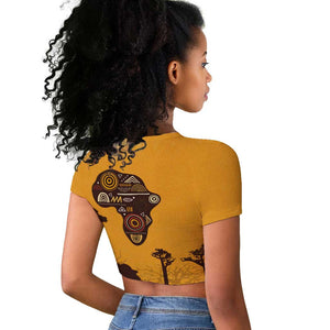 South Africa Flag Raglan Cropped T shirt Tribal Africa Heritage - Wildlife Silhouettes in Earthy