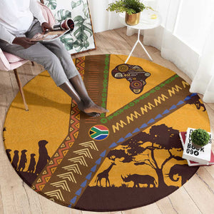 South Africa Flag Round Carpet Tribal Africa Heritage - Wildlife Silhouettes in Earthy