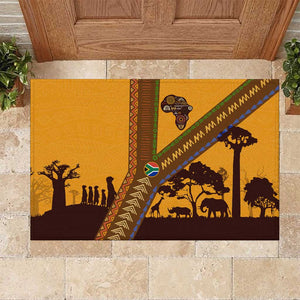 South Africa Flag Rubber Doormat Tribal Africa Heritage - Wildlife Silhouettes in Earthy