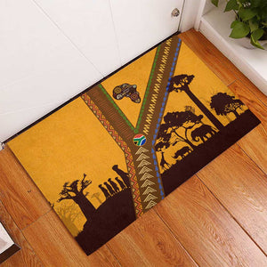 South Africa Flag Rubber Doormat Tribal Africa Heritage - Wildlife Silhouettes in Earthy