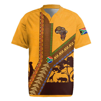 South Africa Flag Rugby Jersey Tribal Africa Heritage - Wildlife Silhouettes in Earthy