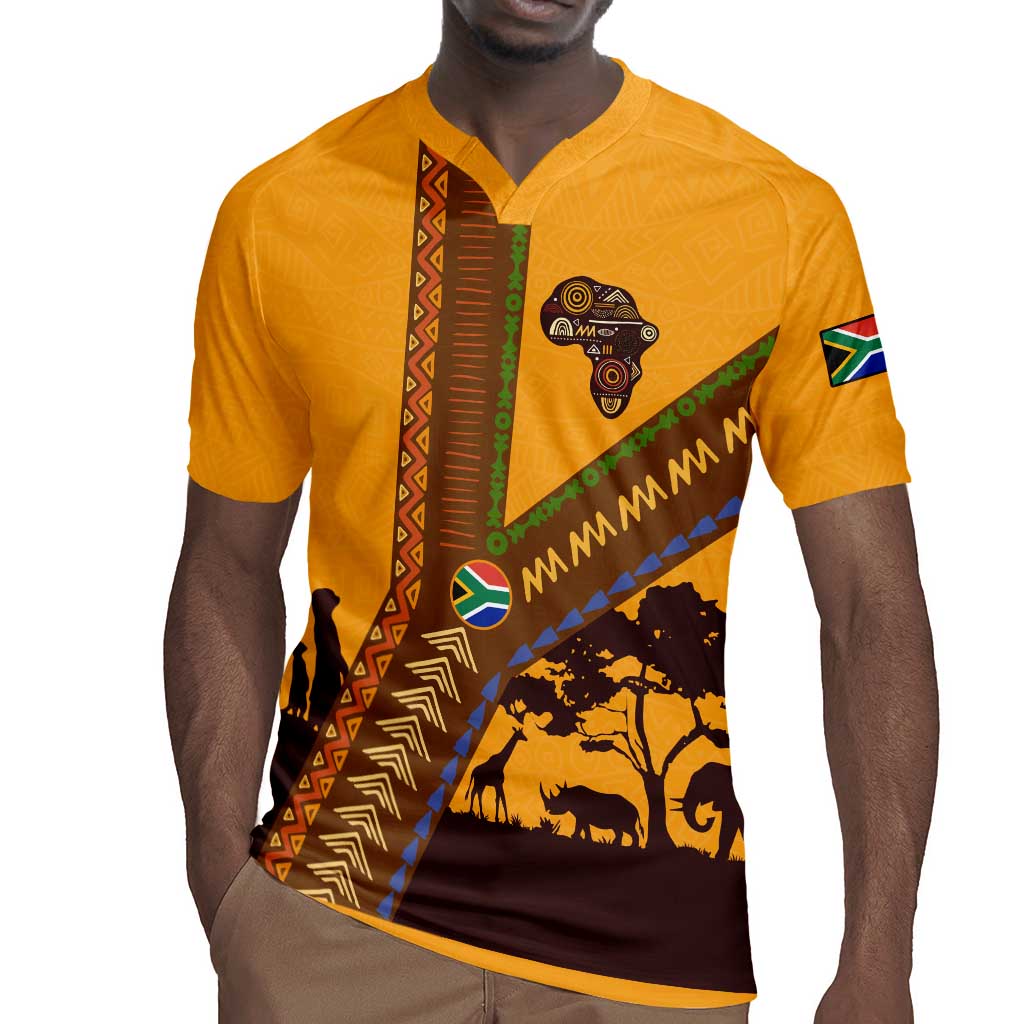 South Africa Flag Rugby Jersey Tribal Africa Heritage - Wildlife Silhouettes in Earthy