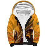 South Africa Flag Sherpa Hoodie Tribal Africa Heritage - Wildlife Silhouettes in Earthy