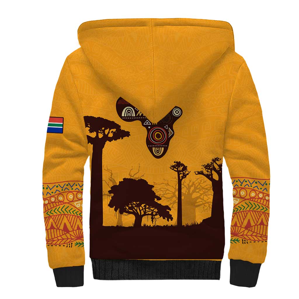 South Africa Flag Sherpa Hoodie Tribal Africa Heritage - Wildlife Silhouettes in Earthy