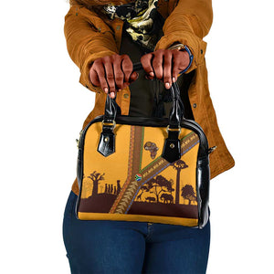 South Africa Flag Shoulder Handbag Tribal Africa Heritage - Wildlife Silhouettes in Earthy