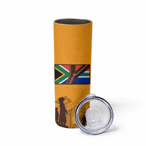 South Africa Flag Skinny Tumbler Tribal Africa Heritage - Wildlife Silhouettes in Earthy
