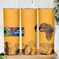 South Africa Flag Skinny Tumbler Tribal Africa Heritage - Wildlife Silhouettes in Earthy