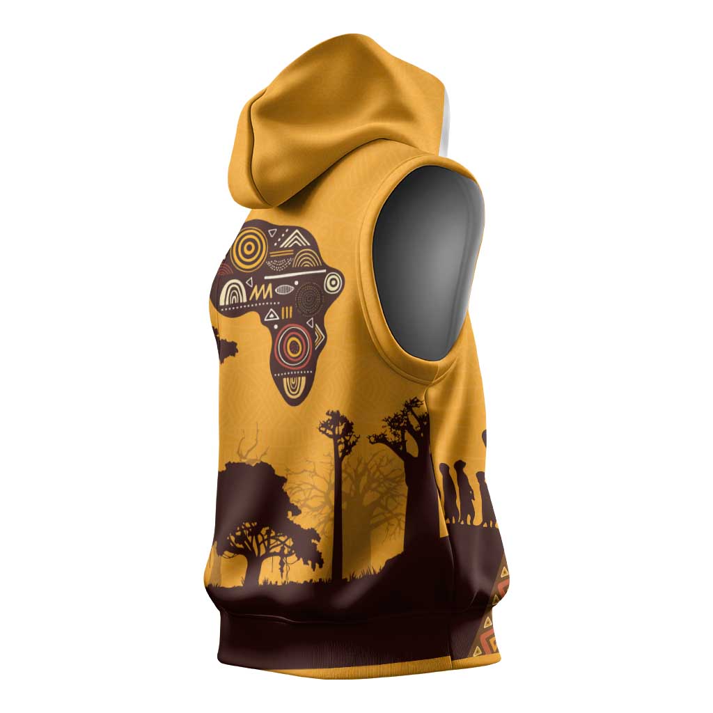 South Africa Flag Sleeveless Hoodie Tribal Africa Heritage - Wildlife Silhouettes in Earthy - African Pride