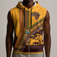 South Africa Flag Sleeveless Zip Hoodie Tribal Africa Heritage - Wildlife Silhouettes in Earthy - African Pride
