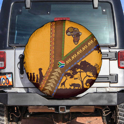 South Africa Flag Spare Tire Cover Tribal Africa Heritage - Wildlife Silhouettes in Earthy