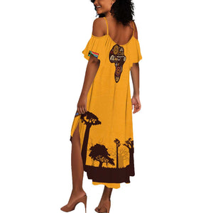 South Africa Flag Summer Maxi Dress Tribal Africa Heritage - Wildlife Silhouettes in Earthy