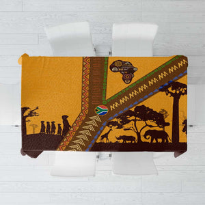 South Africa Flag Tablecloth Tribal Africa Heritage - Wildlife Silhouettes in Earthy
